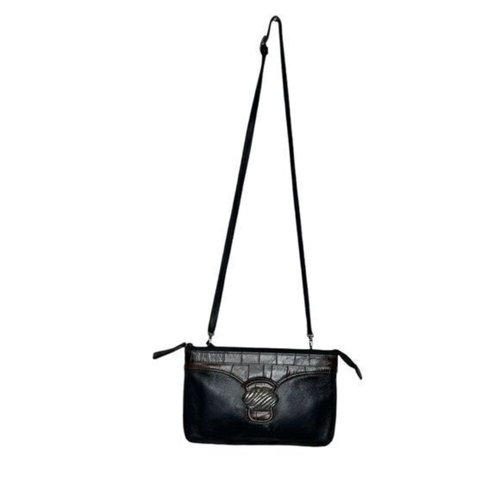 Brighton Crossbody Organizer Croc Embossed Two Tone Leather Silver Accent Travel